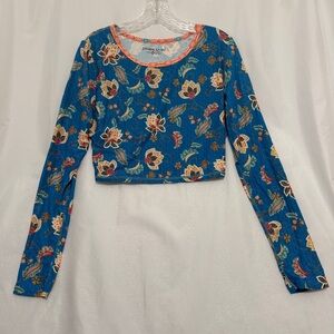 O'Neill Teal Blue Floral Long Sleeve Cropped Top